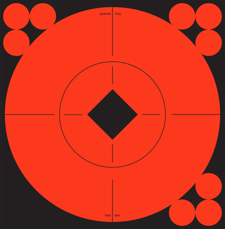 [029057339062] Birchwood Casey 33906 Target Spots  Self-Adhesive Paper Black/Orange 6" Bullseye 10 Pack
