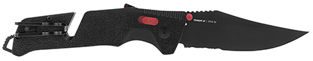 [729857010818] S.O.G SOG11120241 Trident AT 3.70" Folding Clip Point Part Serrated Black TiNi Cryo D2 Steel Blade/Black w/Red Accents GRN Handle Features Line Cutter/Glass Breaker
