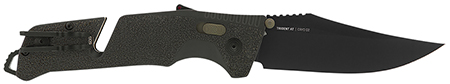 [729857010832] S.O.G SOG11120341 Trident AT 3.70" Folding Clip Point Plain Black TiNi Cryo D2 Steel Blade/Olive Drab w/FDE Accents GRN Handle Features Line Cutter/Glass Breaker