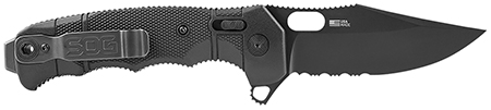 [729857013666] S.O.G SOG12210557 Seal XR 3.90" Folding Clip Point Part Serrated Black Cerakote S35VN SS Blade/Black GRN Handle Includes Belt Clip