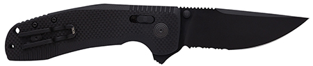 [729857010375] S.O.G SOG12380341 SOG-TAC XR 3.39" Folding Clip Point Part Serrated Black TiNi Cryo D2 Steel Blade Blackout G10 Handle Includes Pocket Clip