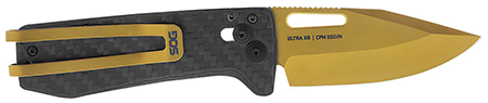 [729857010207] S.O.G SOG-12-63-02 Ultra XR  2.80" Folding Clip Point Plain Gold TiNi Cryo S35NV Steel Blade/Black Textured Carbon Fiber Handle Includes Pocket Clip