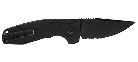 [729857011730] S.O.G SOG-15-38-08 SOG-TAC Auto Compact 2.94" Folding Straight Back Part Serrated Black TiNi Cryo D2 Steel Blade Black Micro-Textured Anodized Aluminum Handle Includes Pocket Clip