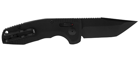[729857011754] S.O.G SOG-15-38-10 SOG-TAC Auto Compact 2.94" Folding Tanto Part Serrated Black TiNi Cryo D2 Steel Blade Black Micro-Textured Anodized Aluminum Handle Includes Pocket Clip