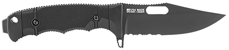 [729857010030] S.O.G SOG17210157 Seal FX 4.30" Fixed Clip Point Part Serrated Black Cerakote CPM S35VN SS Blade/Black GRN/SS Handle Includes Sheath