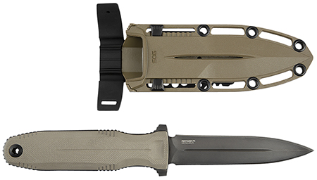 [729857011518] S.O.G SOG17610257 Pentagon FX 4.77" Fixed Spear Point Plain Black Titanium Nitride Cryo CPM S35VN Blade/G10 FLat Dark Earth Handle