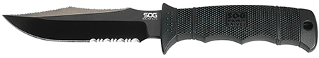 [729857991506] S.O.G SOGE37TK Seal Pup Elite 4.85" Fixed Clip Point Part Serrated Black Hardcased TiCN AUS-8A SS Blade/Black w/Grip Lines GRN Handle Includes Lanyard/Sheath