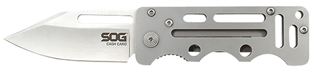 [729857004169] S.O.G SOG-EZ1-CP Cash Card  2.75" Folding Clip Point Satin 8Cr13MoV SS Blade/ Silver Skeletonized Stainless Steel Handle