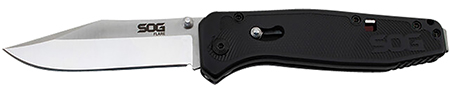[729857007887] S.O.G SOGFLA1001CP Flare  3.50" Folding Plain Clip Point Satin Polished/Black GRN Handle