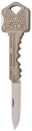 [729857999434] S.O.G SOG-KEY102-C Key  1.50" Folding Plain Drop Point Satin 5Cr13MoV SS Blade/ Brass Stainless Steel Handle