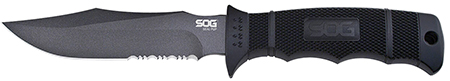 [729857991483] S.O.G SOGM37K Seal Pup  4.75" Fixed Clip Point Part Serrated Powder Coated AUS-8A SS Blade Black w/Raised Diamond Pattern GRN Handle Includes Sheath