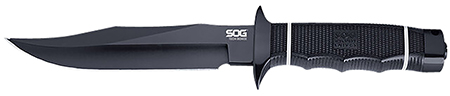 [729857990189] S.O.G SOGS10BK Tech Bowie  6.40" Fixed Plain Clip Point Black Hardcased TiNi AUS8 SS Blade/ Black w/ White "SOG" Logo Kraton Handle