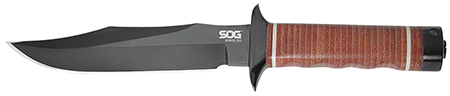 [729857990295] S.O.G SOGS1TL Bowie 2.0 6.40" Fixed Plain Clip Point Black Hardcased TiNi Full Tang AUS8 SS Blade/ Brown Stacked Leather Washers w/Cross Guard Handle