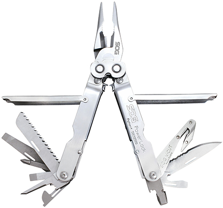 [729857993968] S.O.G SOG-S62N-CP PowerLock V-Cutter Polished 420 Stainless Steel 7" Long Includes Sheath