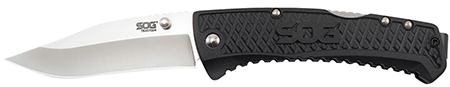 [729857003834] S.O.G SOG-TD1011-C Traction  3.50" Folding Clip Point Plain Satin 5Cr13MoV SS Blade Black Textured GRN Handle Includes Pocket Clip