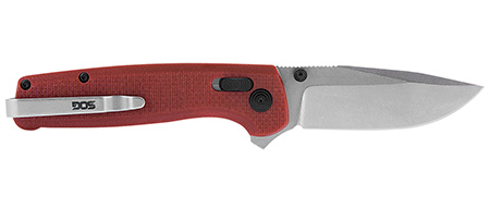 [729857009737] S.O.G SOGTM1023CP Terminus XR 2.95" Folding Clip Point Plain Stonewashed D2 Steel Blade Crimson Textured G10 Handle Includes Pocket Clip