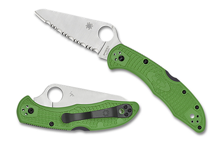 [716104014200] Spyderco  Salt 2  3" Folding Clip Point Serrated H1 Steel Blade Green Bi-Directional Texturing FRN Handle Includes Pocket Clip