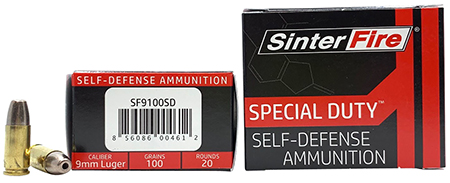 [856086004612] SinterFire Inc SF9100SD Special Duty (SD)  9mmLuger 100gr Lead Free Frangible Hollow Point 20 Per Box/10 Case