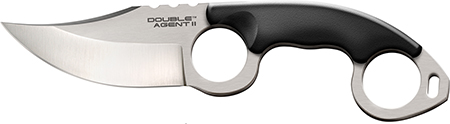 [705442007418] Cold Steel CS39FN Double Agent ll 3" Fixed Plain Satin AUS-8A SS Blade Black w/Double Ring Griv-Ex Handle Includes Bead Chain Lanyard/Sheath