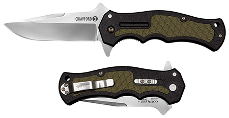 [888151032114] Cold Steel CS20MWCZ Crawford 1 3.50" Folding Plain Clip Point 4034 Stainless Steel Blade Black w/OD Green Traction Inlays GRN Handle Blister Pack Packaging