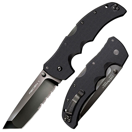 [705442017639] Cold Steel CS27BTH Recon 1 4" Folding Part Serrated DLC Coated American S35VN Blade/ 5.38" Black Textured G10 Handle Includes Belt Clip