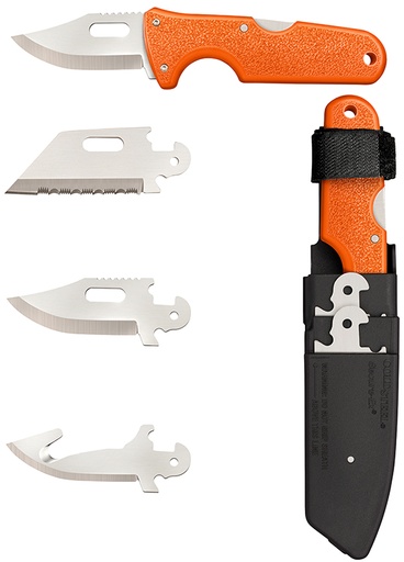 [705442019909] Cold Steel CS-40AL Click-N-Cut Hunter 2.50" Fixed Bowie/Gut Hook/Plain/Serrated Satin 420J2 SS Blade/Orange ABS Handle