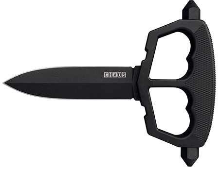 [705442020370] Cold Steel CS80NT3 Chaos Push Knife 5" Fixed Plain Black Matte Powder Coat SK-5 Steel Blade/ Black w/D-Guard Handle Griv-Ex w/Overmold Kray-Ex Handle Includes Belt Loop/Sheath
