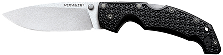 [705442019671] Cold Steel CS29AB Voyager Large 4" Folding Plain Drop Point Stone Washed AUS 10A Steel Blade/Black Textured Griv-Ex Handle