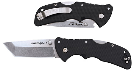 [705442020127] Cold Steel CS27BAT Recon 1 Mini 3" Folding Tanto Plain Stonewashed AUS-10A SS Blade/ Black Textured GRN Handle