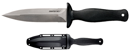 [705442016274] Cold Steel CS10BCTL Counter TAC I 5" Fixed Spear Point Plain Stone Washed AUS-8A SS Blade/ Black Textured Kray-Ex Handle Includes Belt Clip/Sheath