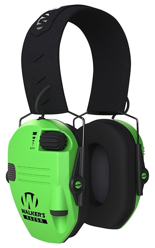 [813628004677] Walker's GWPRSEMHVG Razor Slim Electronic Muff 23 dB Over the Head Hi-Viz Green/Black Polymer