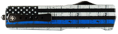 [093674818262] Templar Knife LABTB52 Premium LW We Back You Large 3.50" OTF Tanto Part Serrated Black Oxide Stonewashed D2 Steel Blade, 5.25" Black  &  White w/Blue Line Aluminum Handle