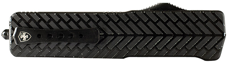 [093674820425] Templar Knife LAHBG52 Premium LW  Large 3.55" OTF Tanto Part Serrated Black Oxide Stonewashed D2 Steel Blade, 5.25" Black Herringbone Aluminum Handle