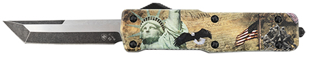 [093674816190] Templar Knife SZLIB221 Premium Weighted Small 3" OTF Tanto Plain Black Oxide Stonewashed Powdered D2 Steel Blade/ 4.50" Gold w/Statue of Liberty/Flag/Eagle Aluminum Zinc Alloy Handle