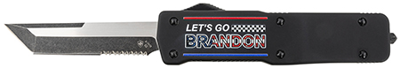 [093674824379] Templar Knife LZLGB521 Premium Weighted Let's Go Brandon Large 3.55" OTF Tanto Part Serrated Black Oxide Stonewashed D2 Steel Blade, 5.25" Black "Lets Go Brandon" Aluminum Zinc Alloy Handle