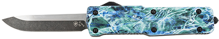 [093674825567] Templar Knife SZMOS321 Premium Weighted  Small 3" OTF Drop Point Plain Black Oxide Stonewashed D2 Steel Blade, 4.50" Mossy Oak Seafoam Aluminum Zinc Alloy Handle