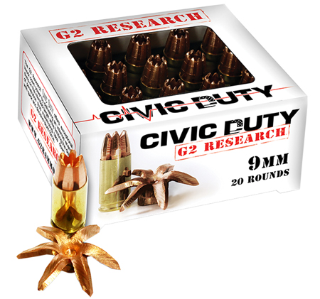 [851412006025] G2 Research G00602 Civic Duty  9mmLuger 96gr Copper Expansion Projectile 20 Per Box/25 Case