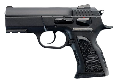 [8051770131342] Tanfoglio IFG TFCOMPACTF10 Force Compact F 10mm Auto Caliber with 3.62" Barrel, 11+1 Capacity, Overall Black Finish, Picatinny Rail Frame, Serrated Steel Slide  &  Rubber Grip