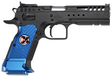 [8051770131526] Tanfoglio IFG TFLIMMSTRX9 Limited Master Xtreme 9mm Luger 19+1 4.75" Stainless Polygonal Rifled Barrel/Matte Black Slide  &  Frame/Blue Polymer Grips