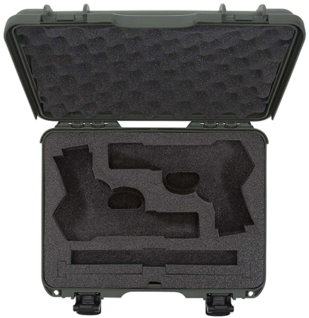 [666365020673] Nanuk 910CLASG6 910 Classic 2 Up Pistol Case Olive Polymer w/ Latches  &  Closed-Cell Foam Padding 13.20" L x 9.20" W x 4.10 " H Interior Dimensions