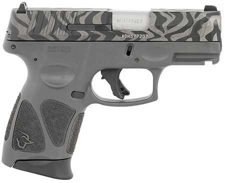 [725327630968] Taurus 1G3C931GZEB G3C  Compact Frame 9mm Luger 12+1 3.26" Matte Stainless Steel Barrel, Gray w/Zebra Stripes Serrated Steel Slide, Black Polymer Frame w/Picatinny Rail, Black Polymer Grip, Right Hand