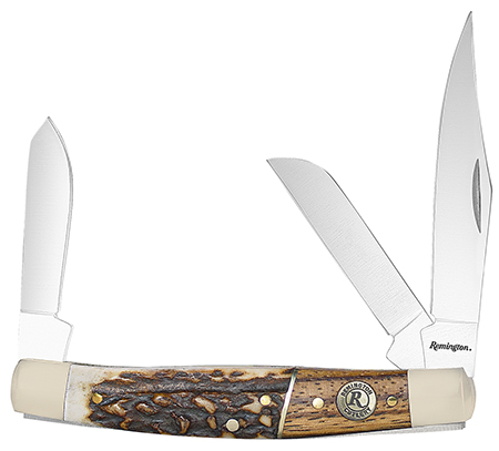 [047700156538] Remington Accessories 15653 Guide Stockman Folding Stainless Steel Blade Brown/White/Silver w/Remington Shield Stag Bone/Nickle Handle