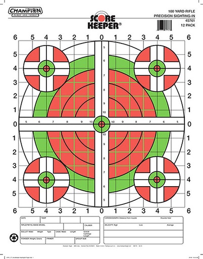[076683457967] Champion Targets 45796 Score Keeper Sight-In Bullseye Paper Hanging 100 yds Pistol/Rifle Large Green/Orange 12 PK