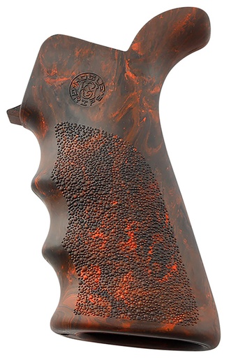 [743108154212] Hogue 15421 OverMolded Beavertail made of Rubber with Red Lava Finish, Cobblestone Texture  &  Finger Grooves for AR-15, M16