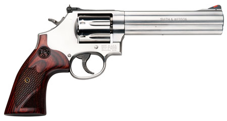 [022188141580] Smith  &  Wesson 150712 Model 686 Plus Deluxe 357 Mag or 38 S&W Spl +P Stainless Steel 6" Barrel, 7rd Cylinder, Satin Stainless Steel L-Frame, Textured Wood Grip, Internal Lock