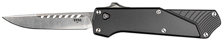 [817055022211] Southern Grind SG12030020 Arachnid  3.20" OTF Drop Point Plain Satin PVD Coated S35VN SS Blade, Black Aluminum Handle Features Blood Groove on Blade