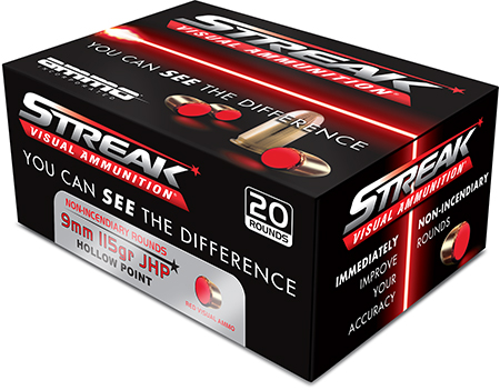 [818778020959] Ammo Inc 9115JHPSTRKRED Streak Visual (RED)  9mm Luger 115gr Jacketed Hollow Point 20 Per Box/10 Case