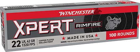[020892104839] Winchester Ammo XPERT22X Xpert Rimfire 22LR 42gr Copper Hollow Point 100 Per Box/20 Case