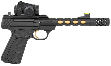 [023614853954] Browning 051582490 Buck Mark Vision SR 22 LR 10+1 5.90" Black Anodized/Gold Cerakote Ported Threaded Barrel, Matte Black Serrated Slide  &  Aluminum Frame,  Vortex Crossfire Red Dot