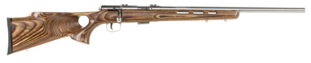 [062654962004] Savage Arms 96200 93R17 BTVSS Full Size 17 HMR 5+1 21" Satin Heavy Button Rifled Barrel, Satin Drilled  &  Tapped Stainless Steel Receiver, Natural Brown Thumbhole Laminate Stock, Right Hand